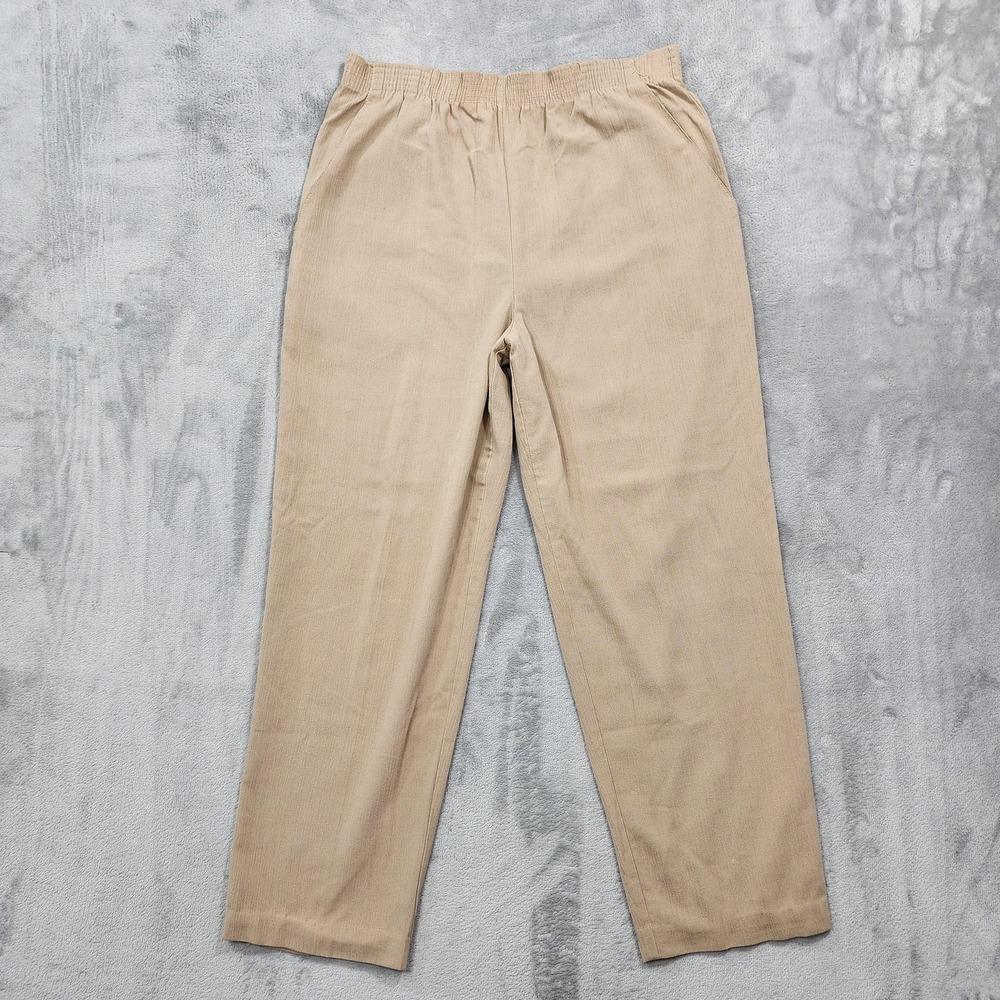 Vintage Briggs Pants Womens 10P PETITE Beige Crepe Pull On Tapered Casual Office